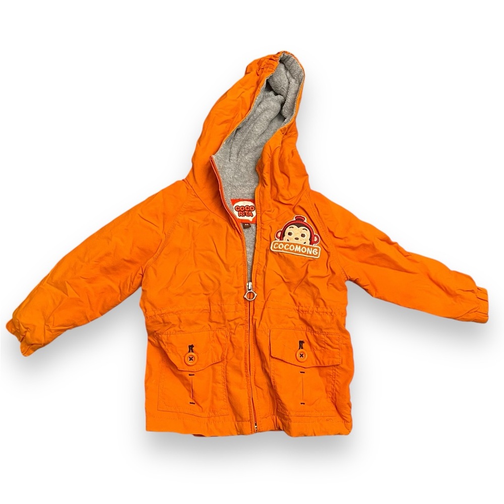 CocoRita Kids Orange Hooded Lined Zip Jacket Monkey Patch Size 90 (2T-3T)